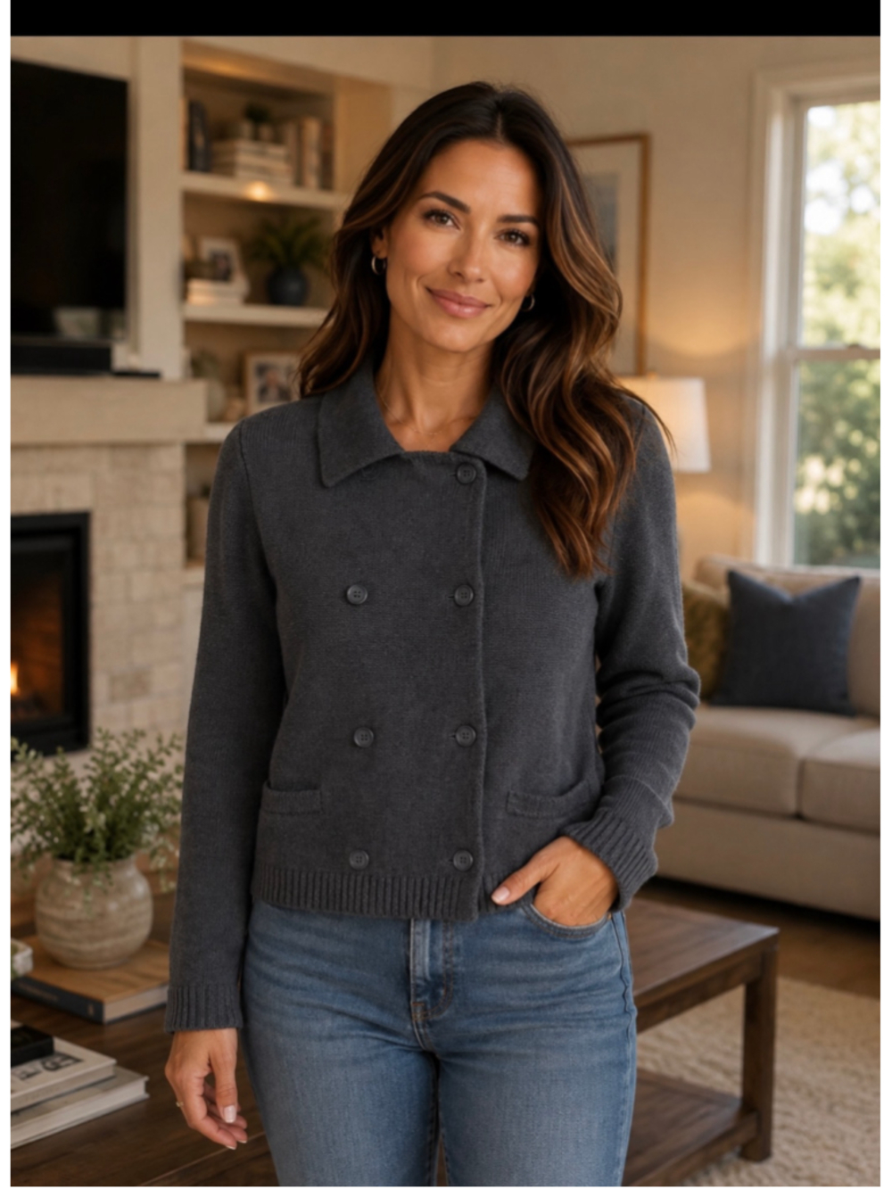 Women's J.Crew Double-Breasted Cardigan Sweater, Size S, Grey